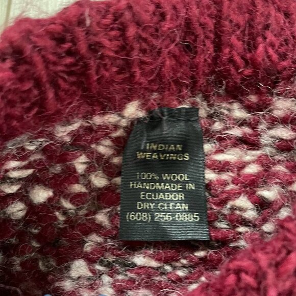 Vintage Indian Weavings Men's Pure Wool Handmade Chunky Knit Sweater Red White - Picture 4 of 9